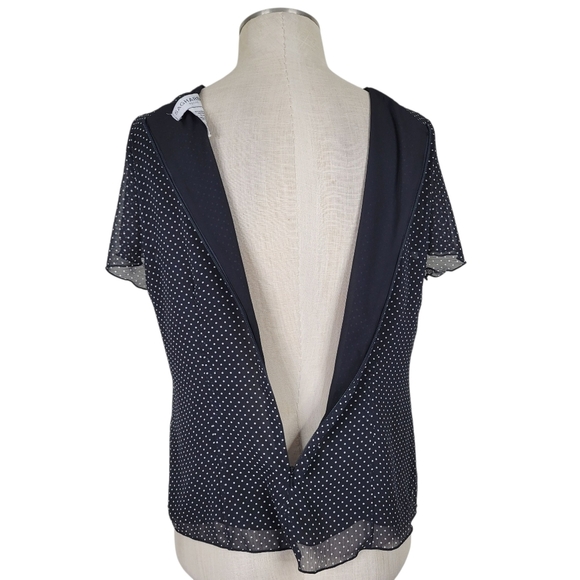 Sag Harbor Midi Chiffon Skirt Suit PL Blouse PM Polka Dot Ruffled Flutter Sleeve - Picture 6 of 12